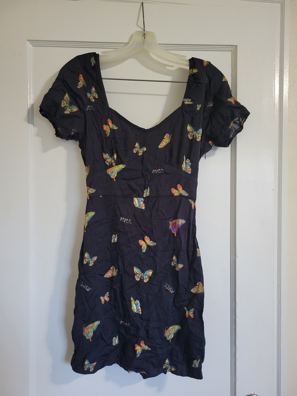 RVCA Black Butterfly Flutter Mini Dress Print Dress Sz Small